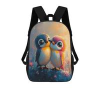 sinyumoney 3D Printed 17inch School Bag Cute Oil Paint Penguin Couple Kid's Backpack Bookbag Cute Rucksacks Fashion Casual Schoolbag for Kids for Girl Boy