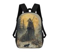 sinyumoney 3D Printed 17inch School Bag Death in The Moonlit Forest Kid's Backpack Bookbag Cute Rucksacks Fashion Casual Schoolbag for Kids for Girl Boy