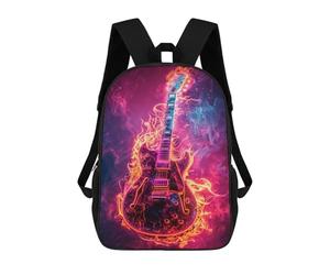 sinyumoney 3D Printed 17inch School Bag Electric Guitar Neon Art Print Kid's Backpack Bookbag Cute Rucksacks Fashion Casual Schoolbag for Kids for Girl Boy