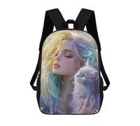 sinyumoney 3D Printed 17inch School Bag Fantasy Girl with Cat in Flowers Kid's Backpack Bookbag Cute Rucksacks Fashion Casual Schoolbag for Kids for Girl Boy