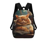 sinyumoney 3D Printed 17inch School Bag Fat Sleepy Cat Glasses Kid's Backpack Bookbag Cute Rucksacks Fashion Casual Schoolbag for Kids for Girl Boy