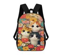 sinyumoney 3D Printed 17inch School Bag Floral Cat Trio-1 Kid's Backpack Bookbag Cute Rucksacks Fashion Casual Schoolbag for Kids for Girl Boy