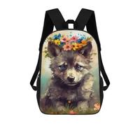 sinyumoney 3D Printed 17inch School Bag Floral Wolf Cub Art Print Kid's Backpack Bookbag Cute Rucksacks Fashion Casual Schoolbag for Kids for Girl Boy