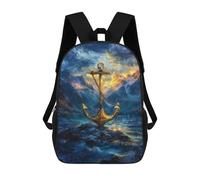 sinyumoney 3D Printed 17inch School Bag Golden Anchor Ocean Waves Kid's Backpack Bookbag Cute Rucksacks Fashion Casual Schoolbag for Kids for Girl Boy