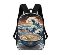 sinyumoney 3D Printed 17inch School Bag Grate Ramen Wave Tsunami Kid's Backpack Bookbag Cute Rucksacks Fashion Casual Schoolbag for Kids for Girl Boy