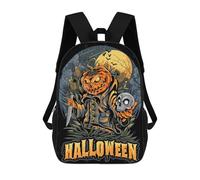sinyumoney 3D Printed 17inch School Bag Halloween Pumpkin Character with Skull And Knife Kid's Backpack Bookbag Cute Rucksacks Fashion Casual Schoolbag for Kids for Girl Boy