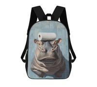 sinyumoney 3D Printed 17inch School Bag Hippos in The Bathroom A Unique Sight! Kid's Backpack Bookbag Cute Rucksacks Fashion Casual Schoolbag for Kids for Girl Boy