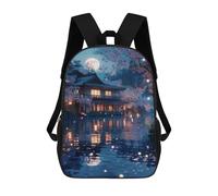 sinyumoney 3D Printed 17inch School Bag Japanese Garden with Full Moon Kid's Backpack Bookbag Cute Rucksacks Fashion Casual Schoolbag for Kids for Girl Boy