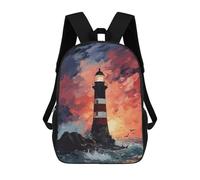 sinyumoney 3D Printed 17inch School Bag Lighthouse Sunset Kid's Backpack Bookbag Cute Rucksacks Fashion Casual Schoolbag for Kids for Girl Boy