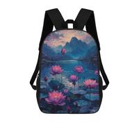 sinyumoney 3D Printed 17inch School Bag Lotus Pond Serenity Kid's Backpack Bookbag Cute Rucksacks Fashion Casual Schoolbag for Kids for Girl Boy