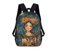 sinyumoney 3D Printed 17inch School Bag Magical Winter Fantasy with Deer Kid's Backpack Bookbag Cute Rucksacks Fashion Casual Schoolbag for Kids for Girl Boy