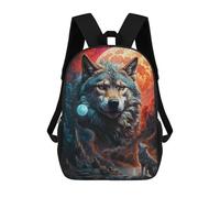 sinyumoney 3D Printed 17inch School Bag Mysterious Moon Lone Wolf Kid's Backpack Bookbag Cute Rucksacks Fashion Casual Schoolbag for Kids for Girl Boy