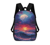sinyumoney 3D Printed 17inch School Bag Ocean Sunset with Full Moon Kid's Backpack Bookbag Cute Rucksacks Fashion Casual Schoolbag for Kids for Girl Boy