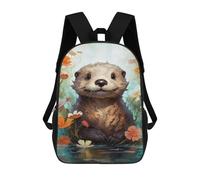 sinyumoney 3D Printed 17inch School Bag Otter in Flowers-1 Kid's Backpack Bookbag Cute Rucksacks Fashion Casual Schoolbag for Kids for Girl Boy