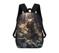 sinyumoney 3D Printed 17inch School Bag Rich Wealthy Brown Bear Kid's Backpack Bookbag Cute Rucksacks Fashion Casual Schoolbag for Kids for Girl Boy