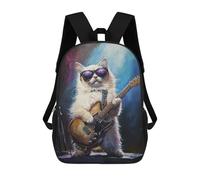 sinyumoney 3D Printed 17inch School Bag Rock Star Kitten Guitar Painting Kid's Backpack Bookbag Cute Rucksacks Fashion Casual Schoolbag for Kids for Girl Boy