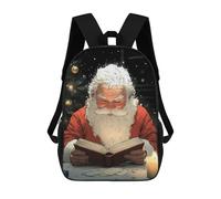sinyumoney 3D Printed 17inch School Bag Santa Claus Reading by Candlelight Christmas Kid's Backpack Bookbag Cute Rucksacks Fashion Casual Schoolbag for Kids for Girl Boy