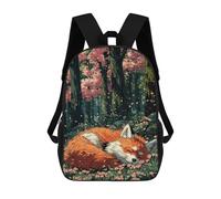 sinyumoney 3D Printed 17inch School Bag Sleeping Fox in Cherry Blossom Forest Kid's Backpack Bookbag Cute Rucksacks Fashion Casual Schoolbag for Kids for Girl Boy