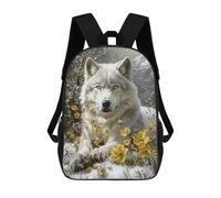 sinyumoney 3D Printed 17inch School Bag Snowy Wolf with Yellow Flowers Kid's Backpack Bookbag Cute Rucksacks Fashion Casual Schoolbag for Kids for Girl Boy