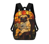 sinyumoney 3D Printed 17inch School Bag Stained Glass Pug Reading Kid's Backpack Bookbag Cute Rucksacks Fashion Casual Schoolbag for Kids for Girl Boy