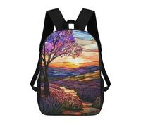 sinyumoney 3D Printed 17inch School Bag Stained Glass Sunset Landscape Kid's Backpack Bookbag Cute Rucksacks Fashion Casual Schoolbag for Kids for Girl Boy