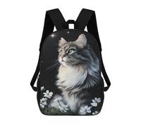 sinyumoney 3D Printed 17inch School Bag Starry Night Cat with Flowers -1 Kid's Backpack Bookbag Cute Rucksacks Fashion Casual Schoolbag for Kids for Girl Boy