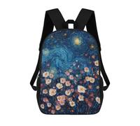 sinyumoney 3D Printed 17inch School Bag Starry Night Flowers Canvas Print Kid's Backpack Bookbag Cute Rucksacks Fashion Casual Schoolbag for Kids for Girl Boy