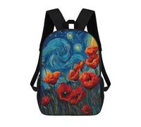 sinyumoney 3D Printed 17inch School Bag Starry Night Poppies Canvas Wall Art -1 Kid's Backpack Bookbag Cute Rucksacks Fashion Casual Schoolbag for Kids for Girl Boy