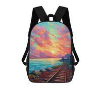 sinyumoney 3D Printed 17inch School Bag Sunset Train Tracks Painting Kid's Backpack Bookbag Cute Rucksacks Fashion Casual Schoolbag for Kids for Girl Boy