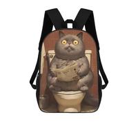 sinyumoney 3D Printed 17inch School Bag Surprised Cat on Toilet Kid's Backpack Bookbag Cute Rucksacks Fashion Casual Schoolbag for Kids for Girl Boy
