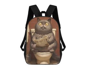 sinyumoney 3D Printed 17inch School Bag Surprised Cat on Toilet Kid's Backpack Bookbag Cute Rucksacks Fashion Casual Schoolbag for Kids for Girl Boy