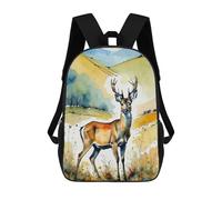sinyumoney 3D Printed 17inch School Bag Watercolor Roe Deer in Landscape Kid's Backpack Bookbag Cute Rucksacks Fashion Casual Schoolbag for Kids for Girl Boy