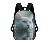 sinyumoney 3D Printed 17inch School Bag Waterproof White Cat Kid's Backpack Bookbag Cute Rucksacks Fashion Casual Schoolbag for Kids for Girl Boy