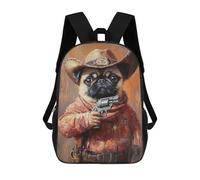 sinyumoney 3D Printed 17inch School Bag Western Pug Sheriff Art Print Kid's Backpack Bookbag Cute Rucksacks Fashion Casual Schoolbag for Kids for Girl Boy