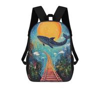 sinyumoney 3D Printed 17inch School Bag Whale on Tracks Fantasy Art Print Kid's Backpack Bookbag Cute Rucksacks Fashion Casual Schoolbag for Kids for Girl Boy
