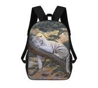 sinyumoney 3D Printed 17inch School Bag White Tiger Resting on Tree Branch Kid's Backpack Bookbag Cute Rucksacks Fashion Casual Schoolbag for Kids for Girl Boy