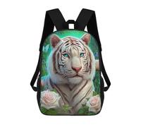 sinyumoney 3D Printed 17inch School Bag White Tiger with Blue Eyes in Garden Kid's Backpack Bookbag Cute Rucksacks Fashion Casual Schoolbag for Kids for Girl Boy