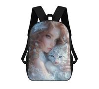 sinyumoney 3D Printed 17inch School Bag Winter Fantasy with Snowflake Cat Kid's Backpack Bookbag Cute Rucksacks Fashion Casual Schoolbag for Kids for Girl Boy