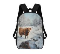 sinyumoney 3D Printed 17inch School Bag Winter Highland Cow Scene Kid's Backpack Bookbag Cute Rucksacks Fashion Casual Schoolbag for Kids for Girl Boy