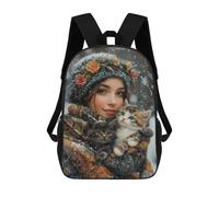 sinyumoney 3D Printed 17inch School Bag Winter Wonderland Kittens Kid's Backpack Bookbag Cute Rucksacks Fashion Casual Schoolbag for Kids for Girl Boy