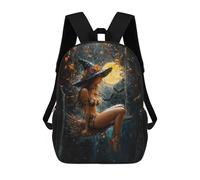 sinyumoney 3D Printed 17inch School Bag Witch in Moonlit Forest Kid's Backpack Bookbag Cute Rucksacks Fashion Casual Schoolbag for Kids for Girl Boy