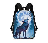 sinyumoney 3D Printed 17inch School Bag Wolf Howling at The Moon Kid's Backpack Bookbag Cute Rucksacks Fashion Casual Schoolbag for Kids for Girl Boy