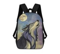 sinyumoney 3D Printed 17inch School Bag Wolf Howling at The Moon Kid's Backpack Bookbag Cute Rucksacks Fashion Casual Schoolbag for Kids for Girl Boy