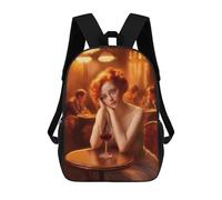 sinyumoney 3D Printed 17inch School Bag Woman Seated at A Table Kid's Backpack Bookbag Cute Rucksacks Fashion Casual Schoolbag for Kids for Girl Boy