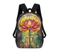 sinyumoney 3D Printed 17inch Stained Glass Lotus Children's School Bags Rucksacks High Capacity Travel Kids School Bag Fashion Book Bags Boy Girl Back Pack