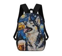 sinyumoney 3D Printed 17inch Starry Night Wolf with Beer -1 Children's School Bags Rucksacks High Capacity Travel Kids School Bag Fashion Book Bags Boy Girl Back Pack