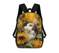 sinyumoney 3D Printed 17inch Sunflower Cat Garden Children's School Bags Rucksacks High Capacity Travel Kids School Bag Fashion Book Bags Boy Girl Back Pack