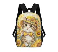 sinyumoney 3D Printed 17inch Sunflower Cat Hat Illustration Children's School Bags Rucksacks High Capacity Travel Kids School Bag Fashion Book Bags Boy Girl Back Pack