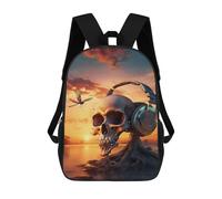 sinyumoney 3D Printed 17inch Surreal Sunset Music Skull Children's School Bags Rucksacks High Capacity Travel Kids School Bag Fashion Book Bags Boy Girl Back Pack