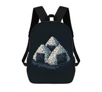 sinyumoney 3D Printed 17inch Three Onigiri Illustration on Dark Background Children's School Bags Rucksacks High Capacity Travel Kids School Bag Fashion Book Bags Boy Girl Back Pack